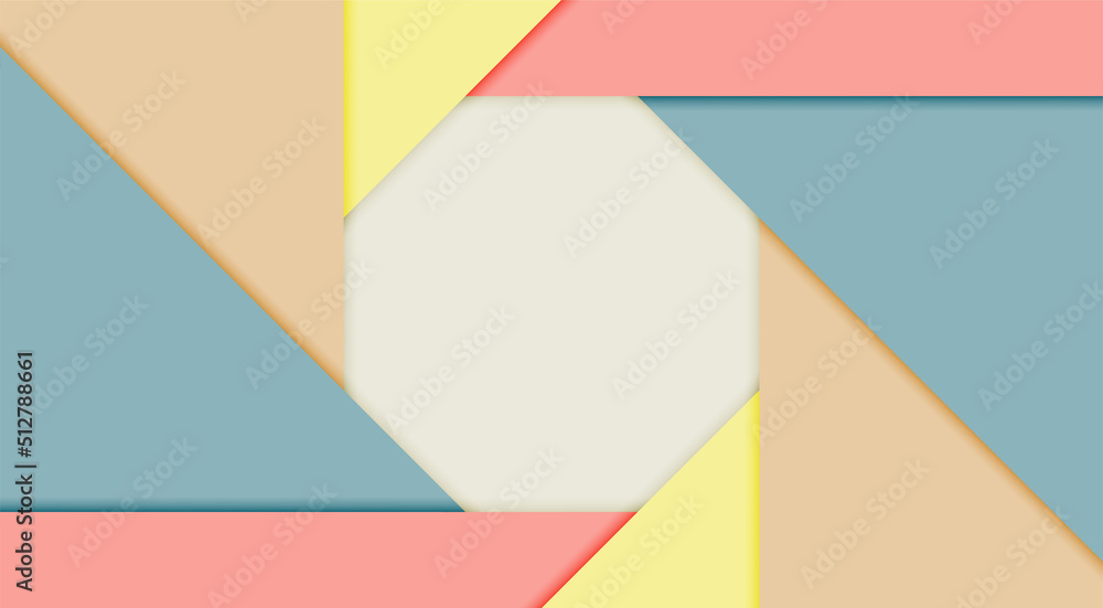 Realistic pastel paper cut layers abstract background. Vector editable template with free space inside