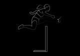 Trazado blanco de atleta femenina de salto de obstáculos sobre fondo negro