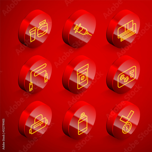 Set line Sports nutrition, Doping syringe, Towel stack, Jump rope, Anabolic drugs, Fitness club, gym card, bag and Punching icon. Vector