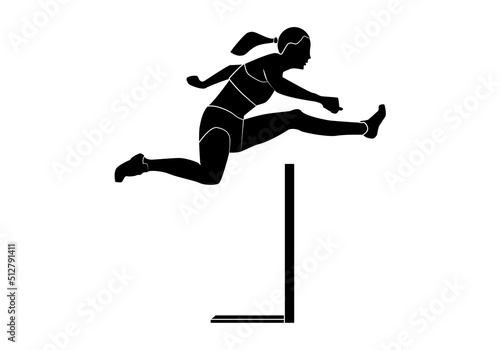 Silueta negra de una atleta femenina saltando una valla  de obstáculos