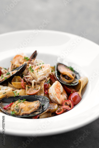 Frutti Di Mare mixed seafood tagliatelle with mussels, prawns and shrimp