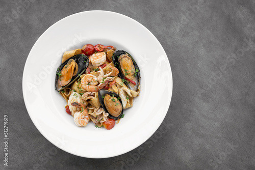 Frutti Di Mare mixed seafood tagliatelle with mussels, prawns and shrimp