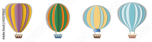 cut out of paper several types of air balloons on a white background