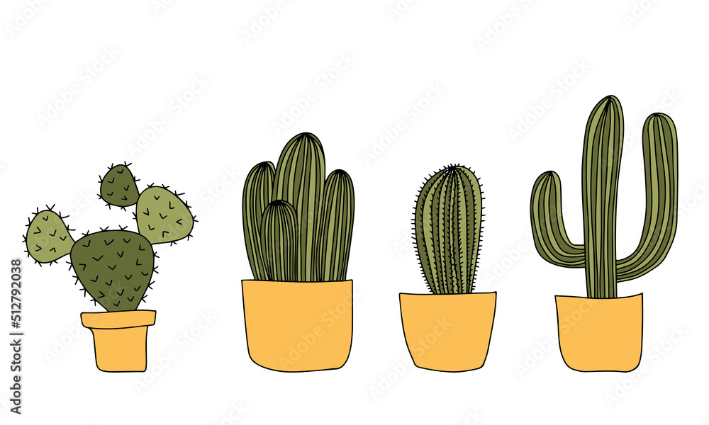 Set of collection cactus plant in a pot. Icons. Cartoon Illustration. Green and exotic plant. Flat style vector illustration. Set of collection cactus plant in a pot. Icons. Cartoon Illustration. Green and exotic plant. Flat style vector illustration.