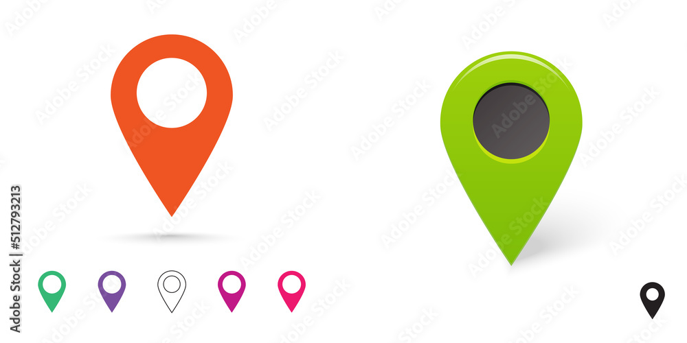 Pin map locate icon marker vector or flat and 3d position destination gps point graphic, place location information for navigation locator set, modern here indicator direction, target route pushpin Pin map locate icon marker vector or flat and 3d position destination gps point graphic, place location information for navigation locator set, modern here indicator direction, target route pushpin