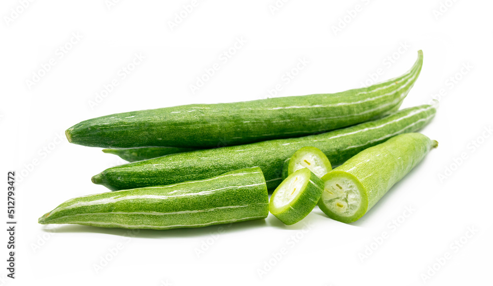 fresh green Snake gourd close up isolated on white background fresh green Snake gourd close up isolated on white background