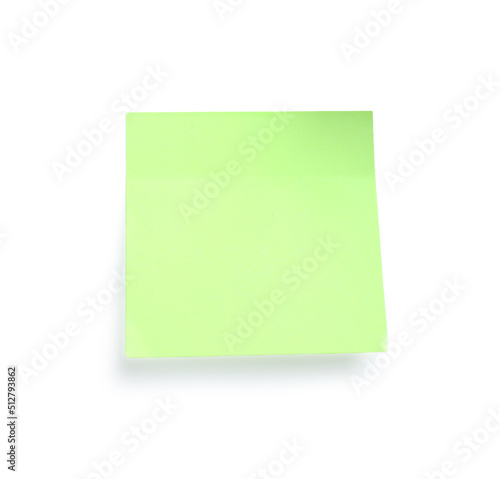 Blank light green sticky note isolated on white. Space for text