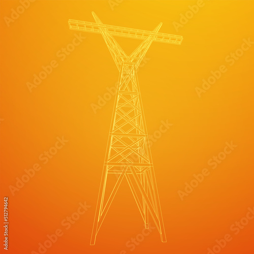 Power transmission tower high voltage pylon wireframe © newb1