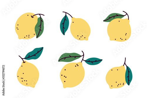 Simple illustration of lemon. Contour vector icon set.