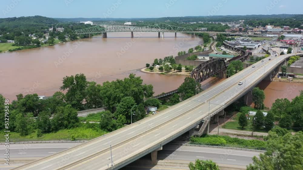 Panoramic aerial views of Parkersburg, West Virginia, WV, at the confluence of the Ohio and