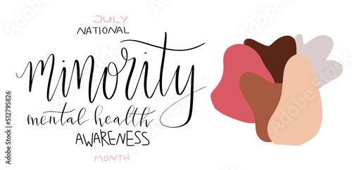 National minority mental health awareness month July poster with handwritten brush lettering