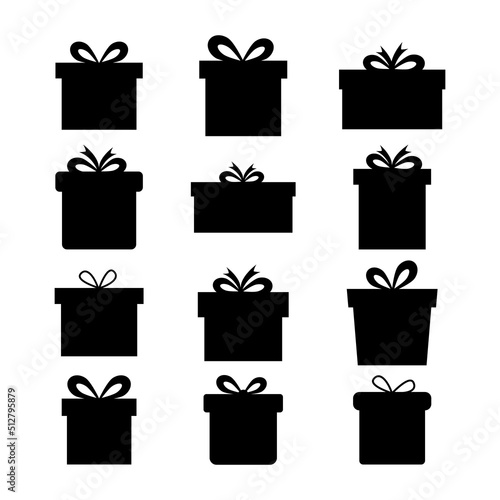 Gift box silhouette set. Presents shape collection. Vector isolated on white.