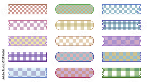 collection set of checkerboard, gingham masking tape, banner decoration, ribbon for the planner, journal, notepad, memo, and reminder. cute and simple illustration for your design