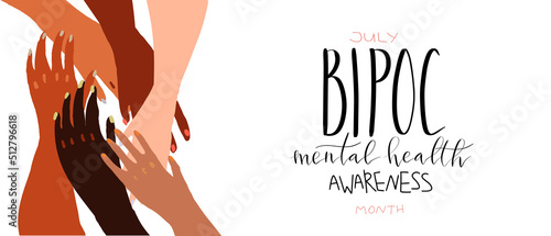 Bipoc mental health awareness month July poster with handwritten brush lettering