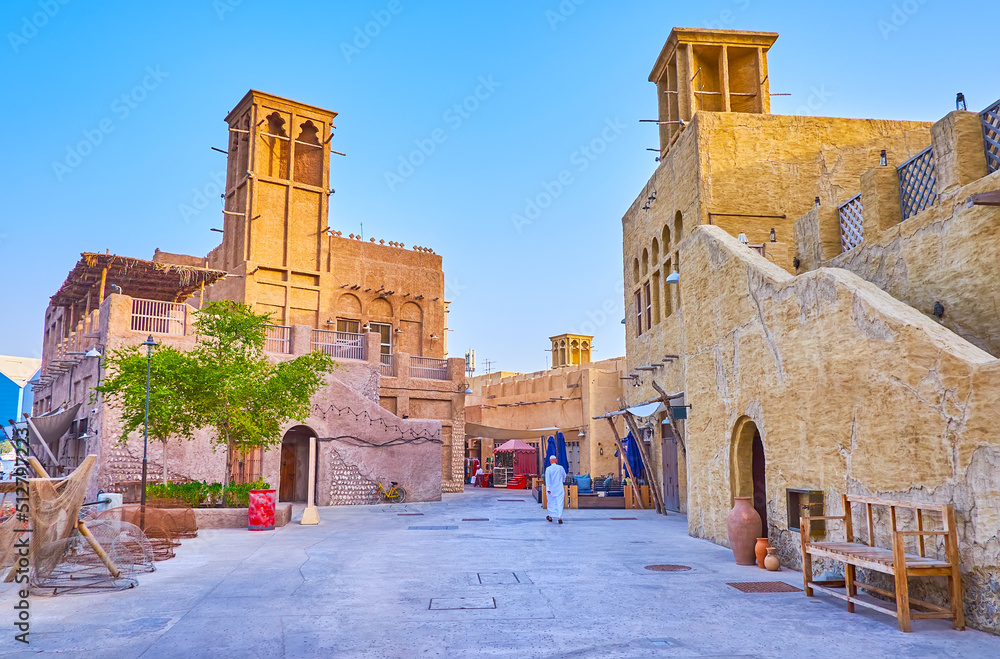 The medieval street of Al Seef neighborhood, Dubai, UAE