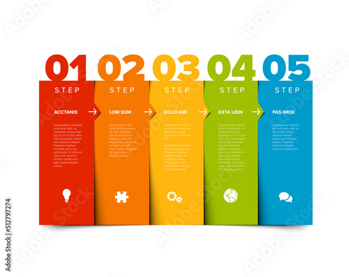 Five color steps elements columns template with big numbers