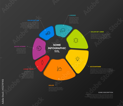 Dark Multipurpose infographic template with seven blocks