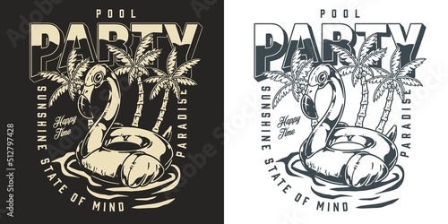 Pool party vintage monochrome poster