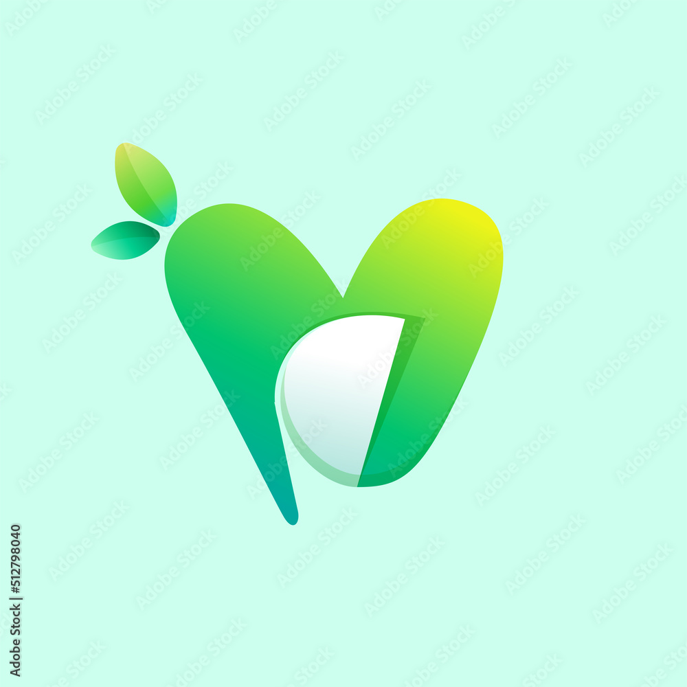 V letter eco logo with curled corner and green leaves. Negative space style icon. V letter eco logo with curled corner and green leaves. Negative space style icon.