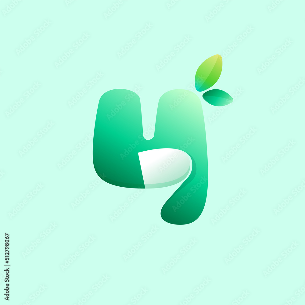 Number four eco logo with curled corner and green leaves. Negative space style icon. Number four eco logo with curled corner and green leaves. Negative space style icon.