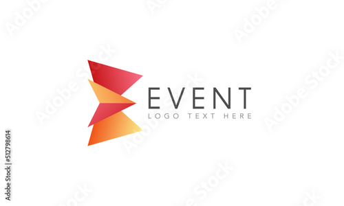 Letter E logo design vector illustration yellow and orange. Event logo.