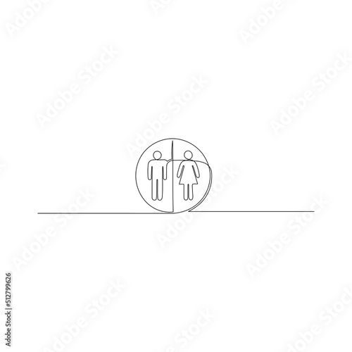 Male and Female toilet line icon in continuous one line drawing. Linear style, gender icon. Toilet sign idea.