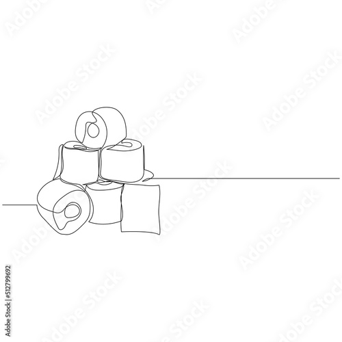 Continuous one line drawing of tissue toilet paper rolls. Toilet essentials concept. Vector illustration.