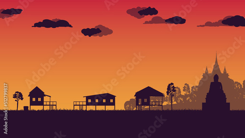 silhouette of asian Traditional Thai houses on gradient background