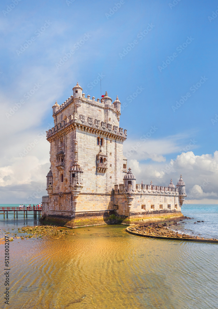 Belem Tower is a medieval castle fortification on the Tagus river. Today it is used as a museum. Belem, Lisbon, Portugal