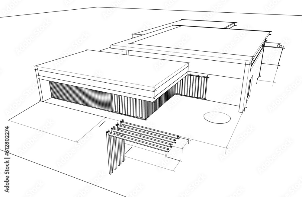 sketch of modern house 3d illustration sketch of modern house 3d illustration