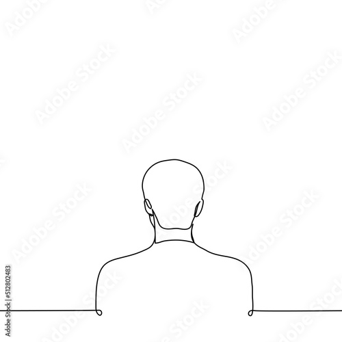 man standing with his back to the viewer shoulder-length portrait - one line drawing vector. concept of faceless, anonymous, ignoring
