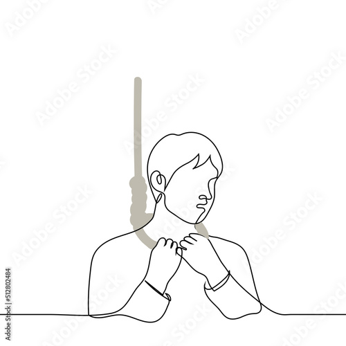 man stands with a rope around his neck he prepared to commit suicide or he was sentenced to hang - one line drawing vector Fototapet