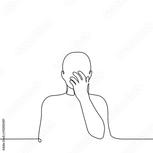 silhouette of a man who put his palm to the bottom of his face. concept of yawn, cough, be upset, shocked