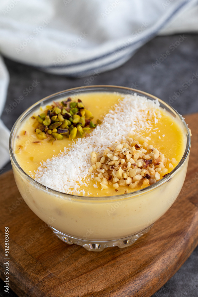 Keskul dessert. Turkish cuisine delicacies. Traditional delicious Turkish Desserts. close up Keskul dessert. Turkish cuisine delicacies. Traditional delicious Turkish Desserts. close up