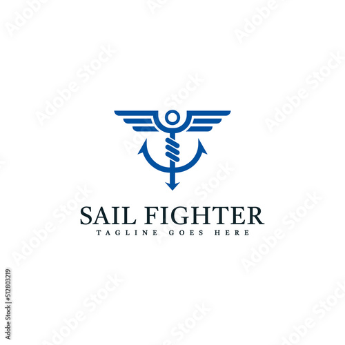 Anchor Logo With Outstretched Wings. Ocean and Air Officer Logo. Sail Fighter Logo Template.