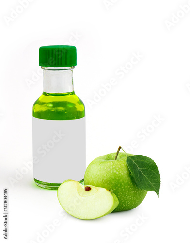 28ml apple glass bottle isolated on white background. Liquid glass bottle. Blank label area.