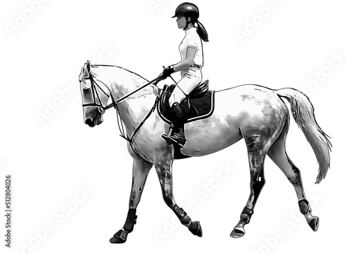 young woman riding horse - realistic vector illustration.