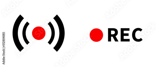 Live streaming icon and REC icon. Vectors.