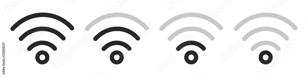 Wi-Fi icons with four different signal strengths. Network icons. Vector. Wi-Fi icons with four different signal strengths. Network icons. Vector.