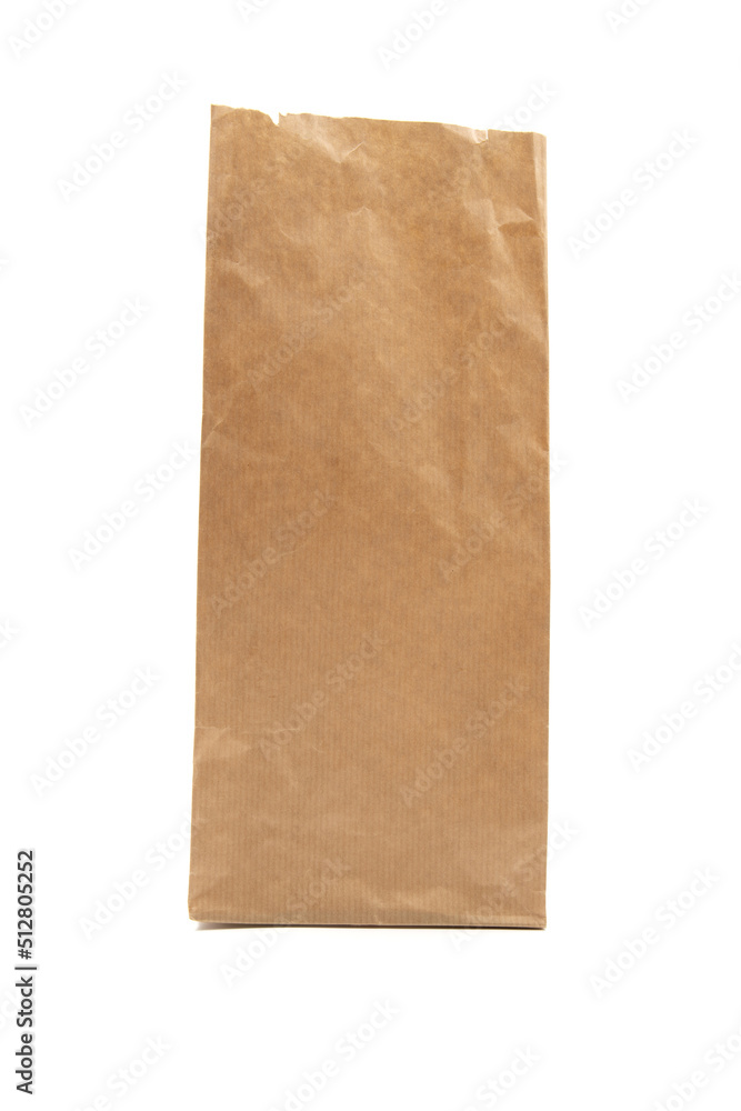 Open brown craft paper bag packaging - front view Open brown craft paper bag packaging - front view