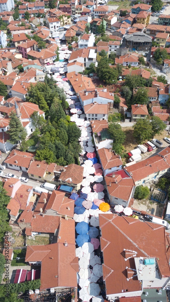 Aerial view of the street market set up in the neighborhood