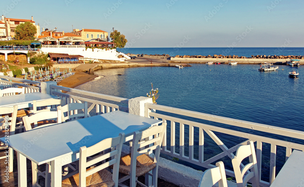 Seaside tavern in village Panormos at Crete island, Greece