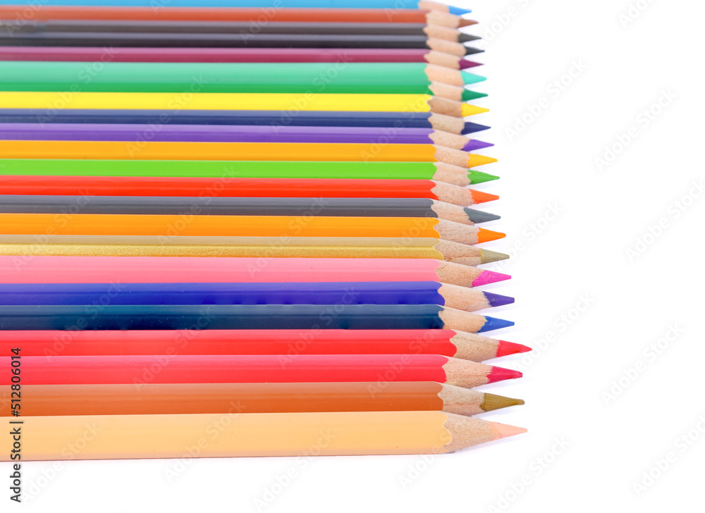 colored pencils with separate copy space on white background Concept of educational framework . colored pencils with separate copy space on white background Concept of educational framework .