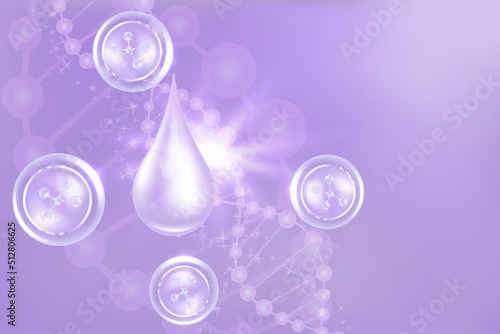 Hyaluronic acid hair and skin solutions ad, purple collagen serum drop with cosmetic advertising background ready to use, illustration vector.	