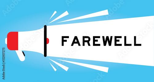 Color megaphone icon with word farewell in white banner on blue background