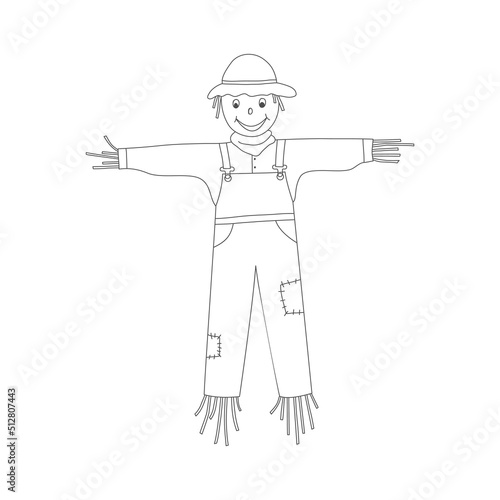 Coloring book for children - straw scarecrow. Vector illustration.
