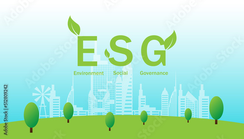 ESG infographic with icon. concept of business trend. environmental, social, and governance in sustainable and ethical business on the Network connection. with globe
on a green background.