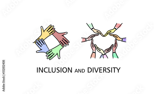 Diversity and inclusion logos set.  Inclusive illustration for web, print, t-shirt, textiles, background, postcard. One line abstract illustration