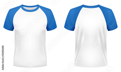 Short sleeve raglan t-shirt template. Front and back views. Vector illustration. photo