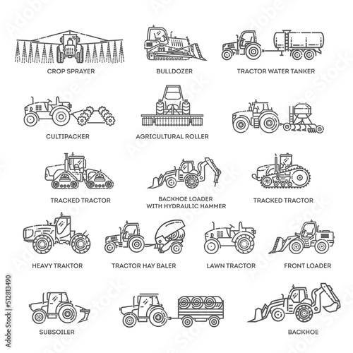 Set line icons of tractors.